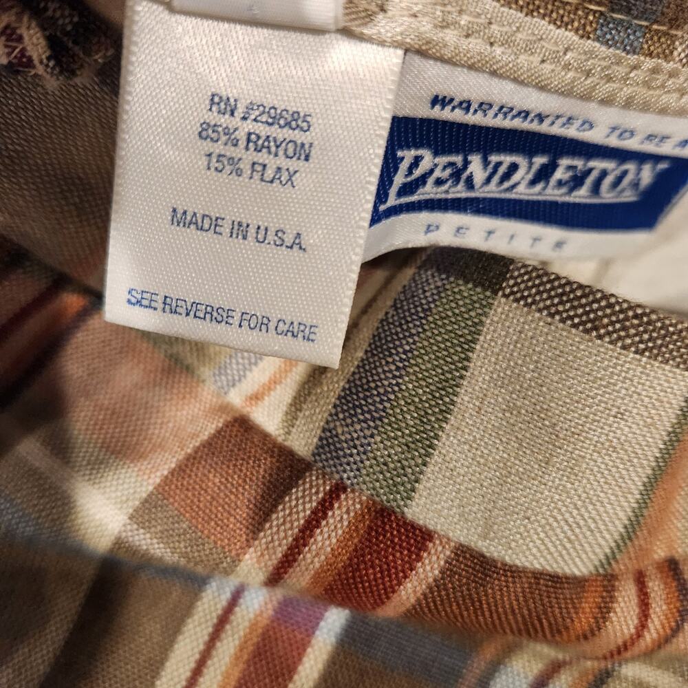 Vintage Pendleton Womens Flax Blend Plaid Faux Wrap Midi Skirt Size 8 Academia - Picture 7 of 11